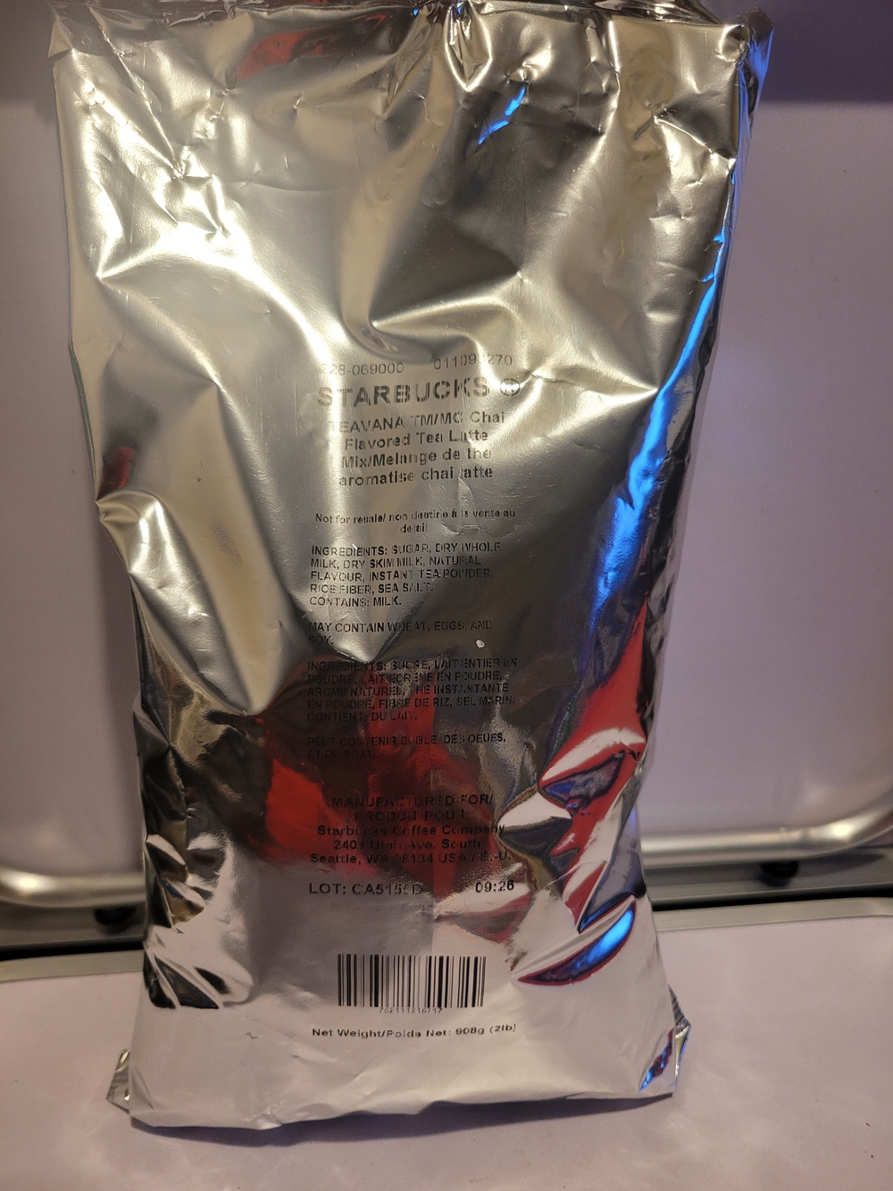 Starbucks Teavana Chai Flavored Tea Latte Mix 2lb Bag Toasted Nutmeg & Cinnamon